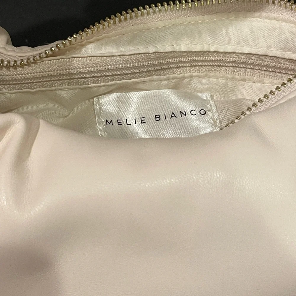 Melie Bianco Alexandra Cream Vegan‎ Top Knot Handle Crescent Hobo Bag Minimalist